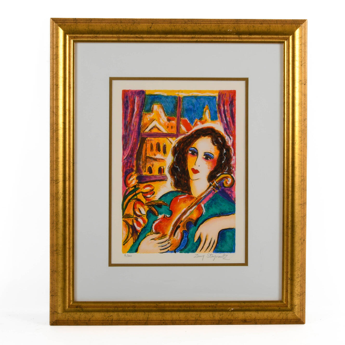 "Girl with Violin" Limited-Edition Lithograph (9/300) by Zamy Steynovitz