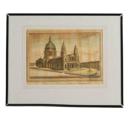 Antique Copper Engraving Hand-Colored "View of St. Paul's Cathedral London"