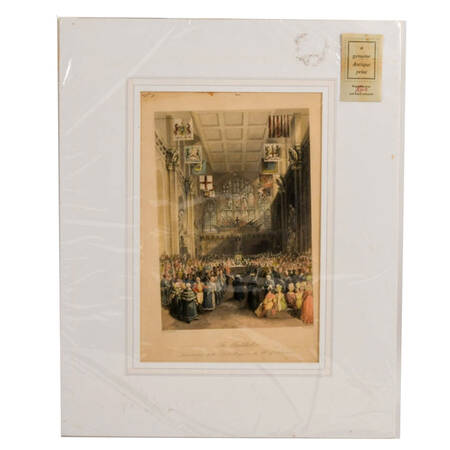 Antique Copper Engraving Hand-Colored "The Guildhall"