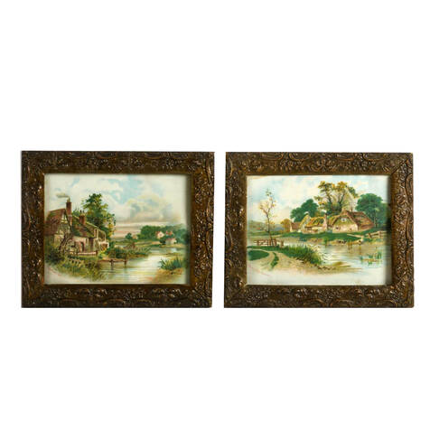 Pair of Framed Antique English Countryside Lithographs