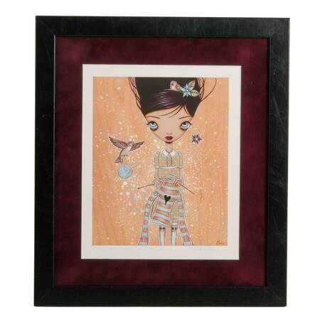 Framed "Knitting" Print Signed and Numbered 13/15 by Caia Koopman