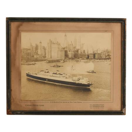 Framed "SS Manhattan" Gelatin Silver Print by Fairchild Aerial Surveys