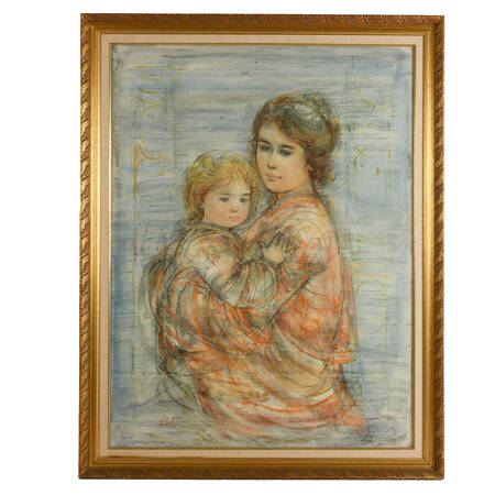 Framed Edna Hibel "Stephanie & Child" Lithograph Print Numbered 473/1000