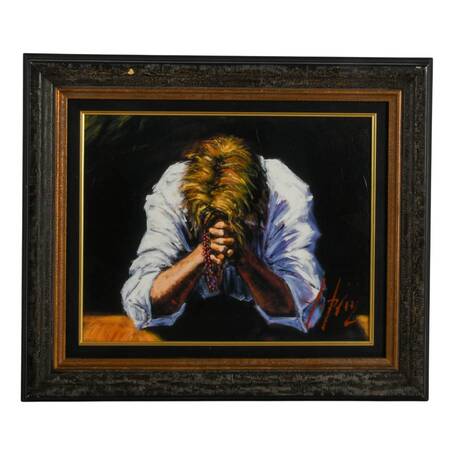 Framed Signed Fabian Perez "El Reso" Giclée on Canvas Numbered with COA