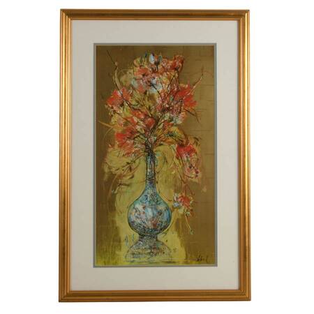 Framed "The Blue Vase" Numbered Lithograph Print by Edna Hibel