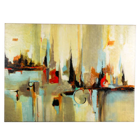 Modern Abstract Cityscape Gel-Embellished Giclée Print on Canvas