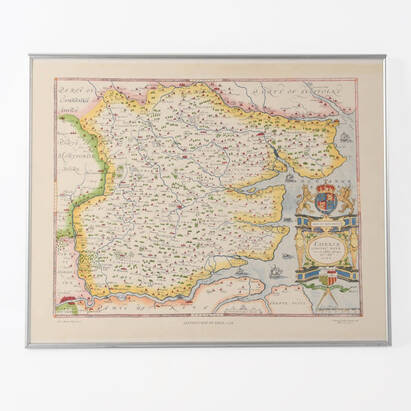Framed Christopher Saxton Map of Essex, 1576 Lithograph