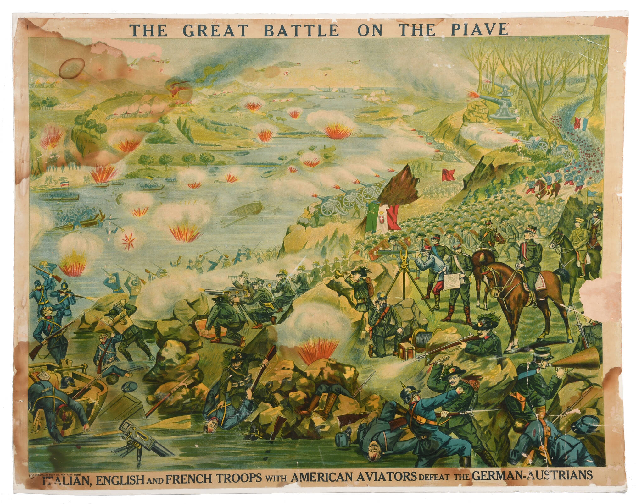 Antique Lithograph Poster Titled "The Great Battle on the Piave"