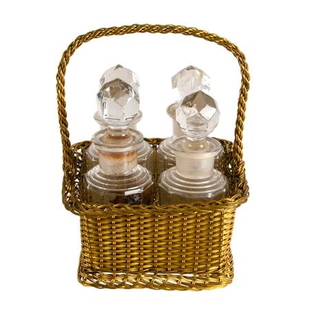 Art Deco French Gilt Perfume Basket with Bottles