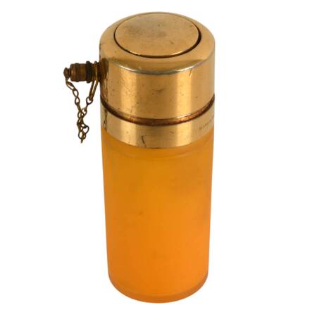 French Gilt Metal Frosted Orange Glass Piston Pump Atomizer