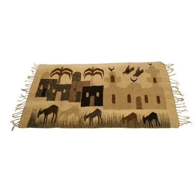Handwoven Pictorial Navajo Wool Rug