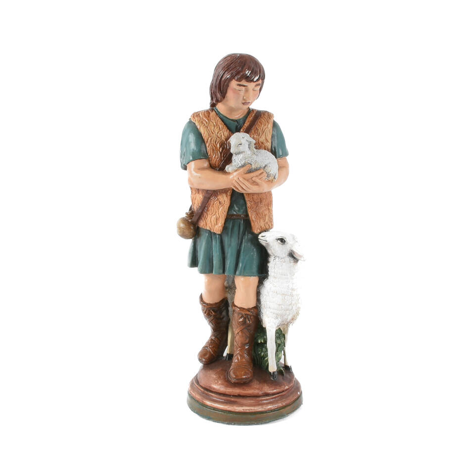 Painted Nativity Shepard and Lambs Figure