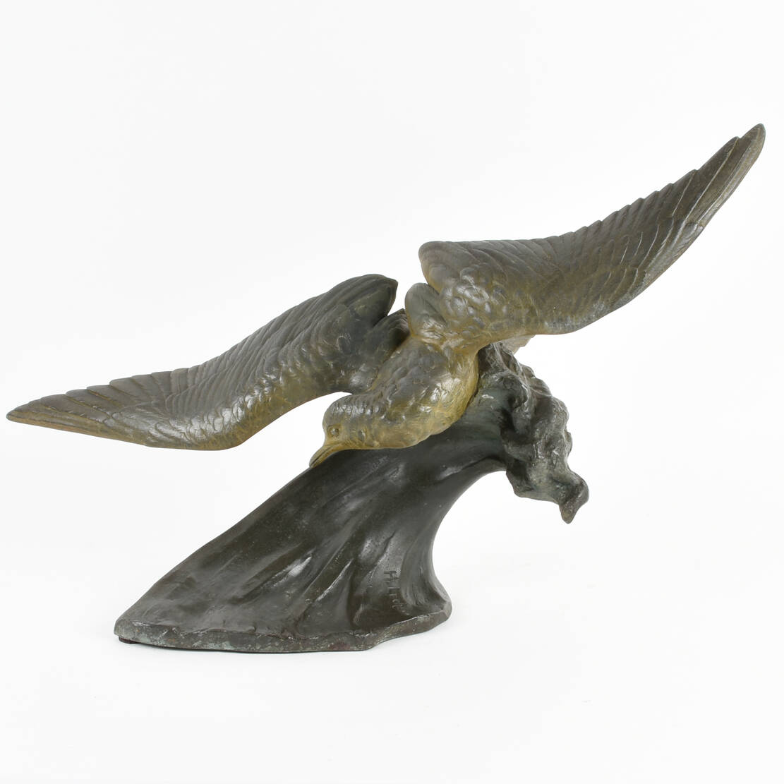 Antique Signed Henri Lechesne Seagull Sculpture on Black Base