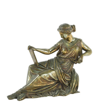 Antique Bronze of Woman Reading Plato Statue After Jean-Jacques Pradier