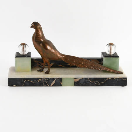 Art Deco Pheasant Mantel Sculpture on Marble Base