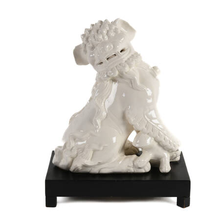 Blanc De Chine Imperial Lion on Black Pedestal Base