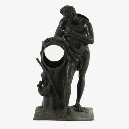Antique Bronze Silenus Feeding Young Bacchus Sculpture