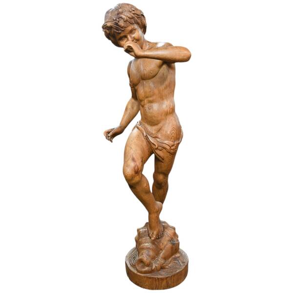 Large Fruitwood Carved Figure of Young Pan
