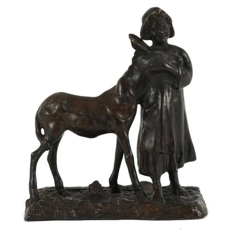 Giovanni De Martino Bronze Village Girl & Donkey
