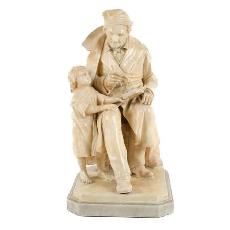 Sitting Man with Child on Marble Base Sculpture