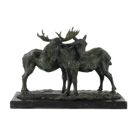 Signed B.C. Zheng Bronze Lost Wax Method Moose Sculpture