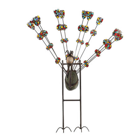Large Metal and Rock Decorated Rocking Peacock Sculpture