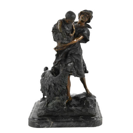 Bronze Mother and Child Figure on a Marble Base
