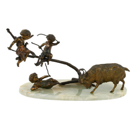 Bronze Charging Ram Grouping on Green Onyx Base