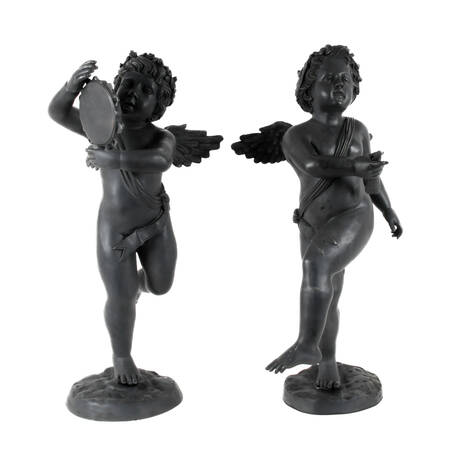 Pair of Cast Metal Garden Cherub Statues