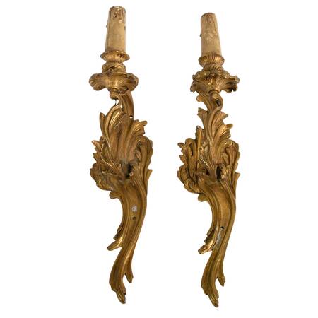Pair of French Brass Leaf-Form Wall Sconces
