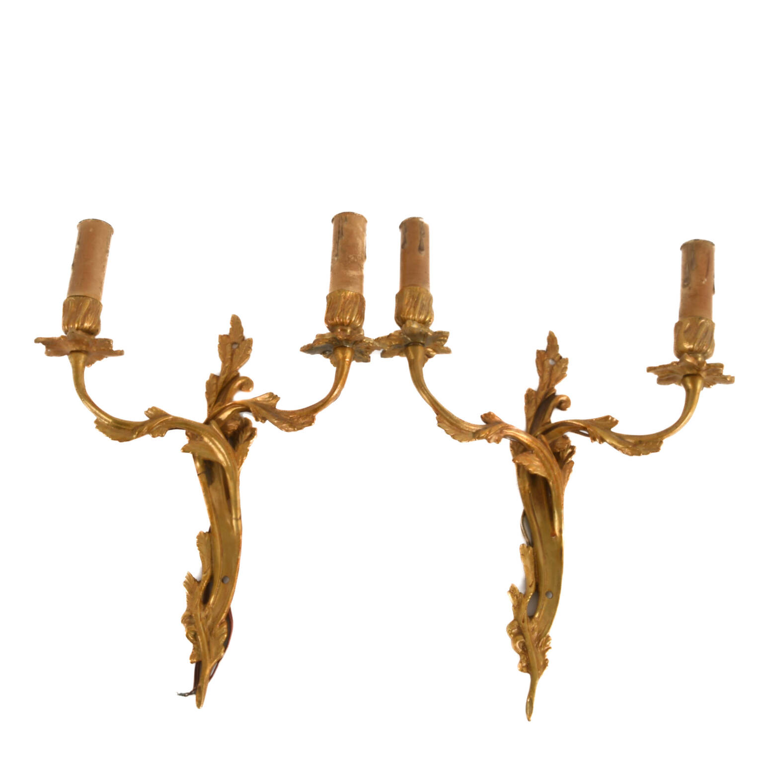 Pair of French Brass Floral Form Wall Sconces