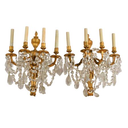 Pair of Gilt Cast Metal Four-Light Candelabra Wall Sconces