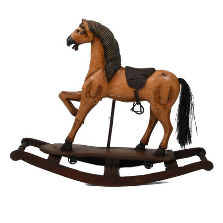 Carved Folk Art-Style Wooden Rocking Horse