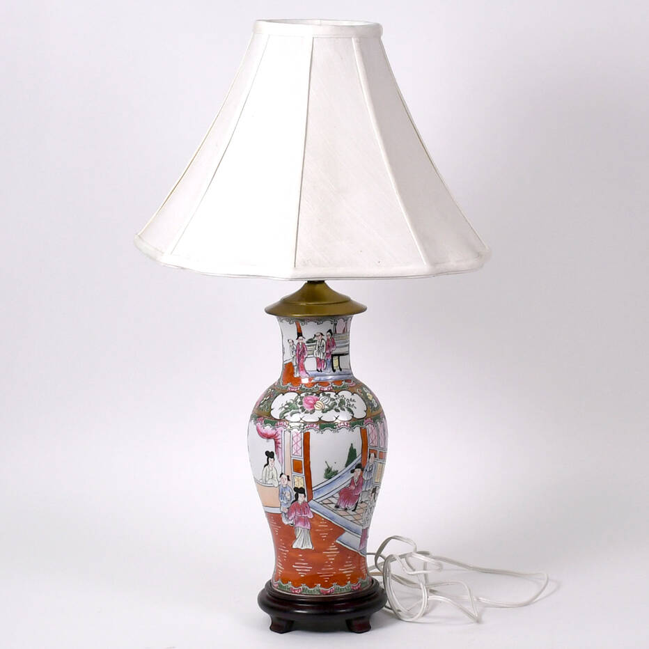 Chinese Famille Rose Medallion Lamp on Base