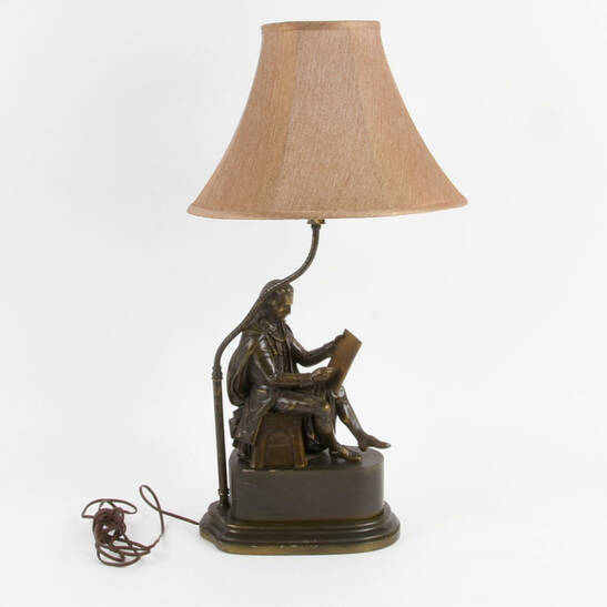 Antique Bronze Figural Scholar Table Lamp