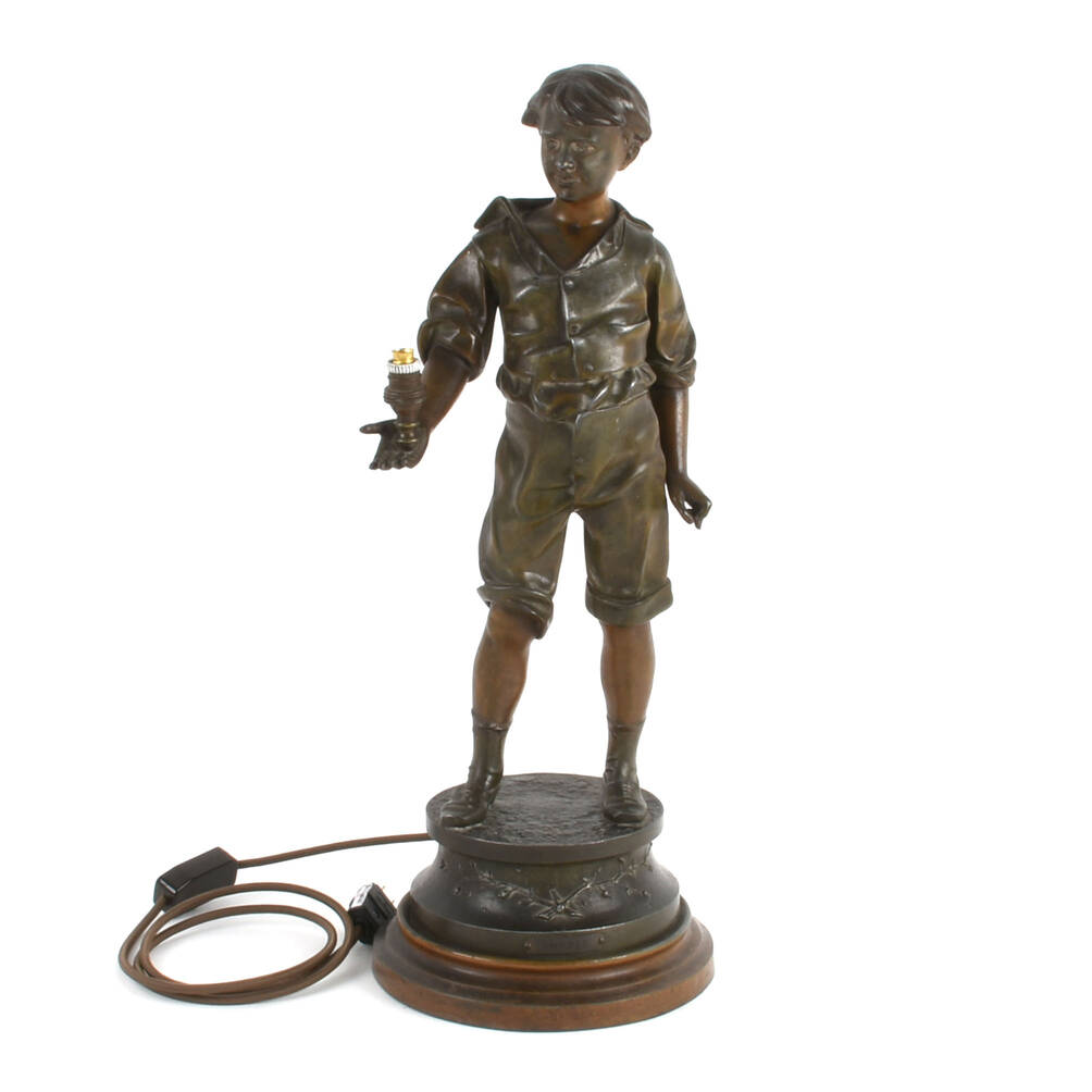 Antique Toupie Bronze Boy Lamp