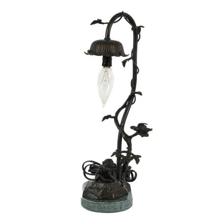Bronze Reading Youth Floral Lamp on Marble Base