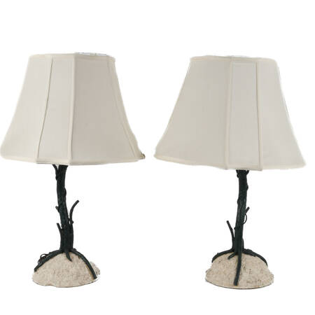 Pair of Concrete and Metal Branch Table Lamps with Matching Shades