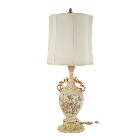 Royal Rodolstradt Gilt Scrolled Handled Floral Lamp with Shade