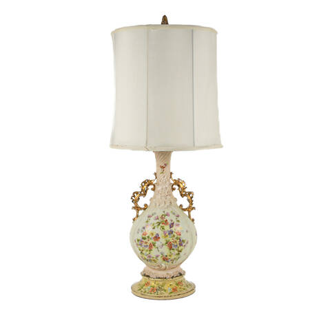 Royal Rodolstradt Two Handled Gilt Floral Lamp with Shade