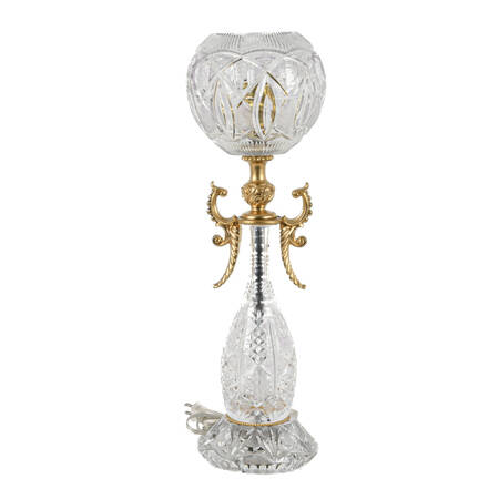 Antique Cut Crystal Banquet Lamp with Brass Mounts