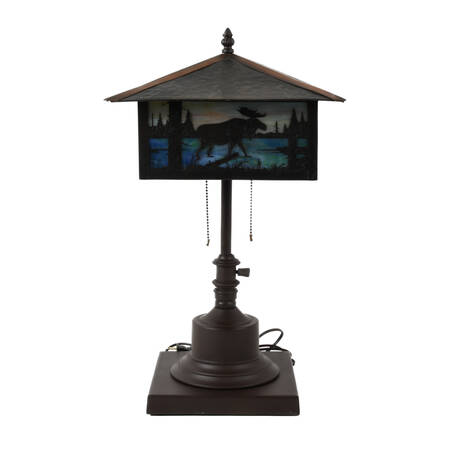 Arts and Crafts-Style Moose Slag Glass Table Lamp