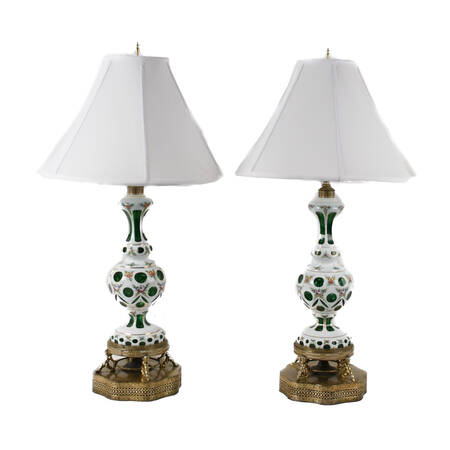 Matched Pair of Bohemian Cut-to-Clear Table Lamps