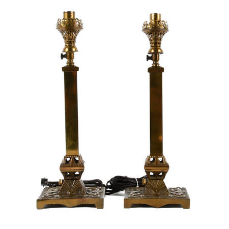 Pair of Ornate Gold Metal Candlestick Style Lamps
