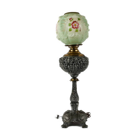 Antique Ornate Bradley & Hubbard Electrified Oil Lamp