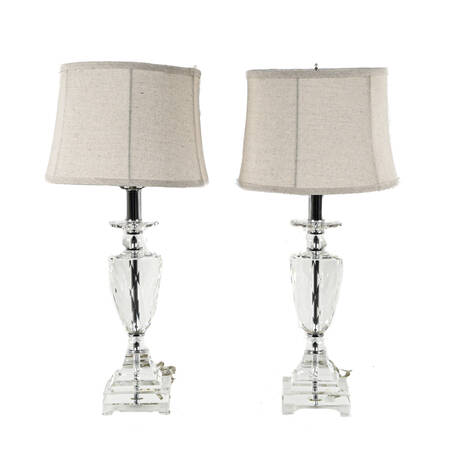 Pair of Crystal and Acrylic Table Lamps with Shades