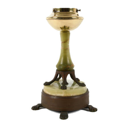 Two-Tier Doubled-Footed Onyx and Metal Lamp
