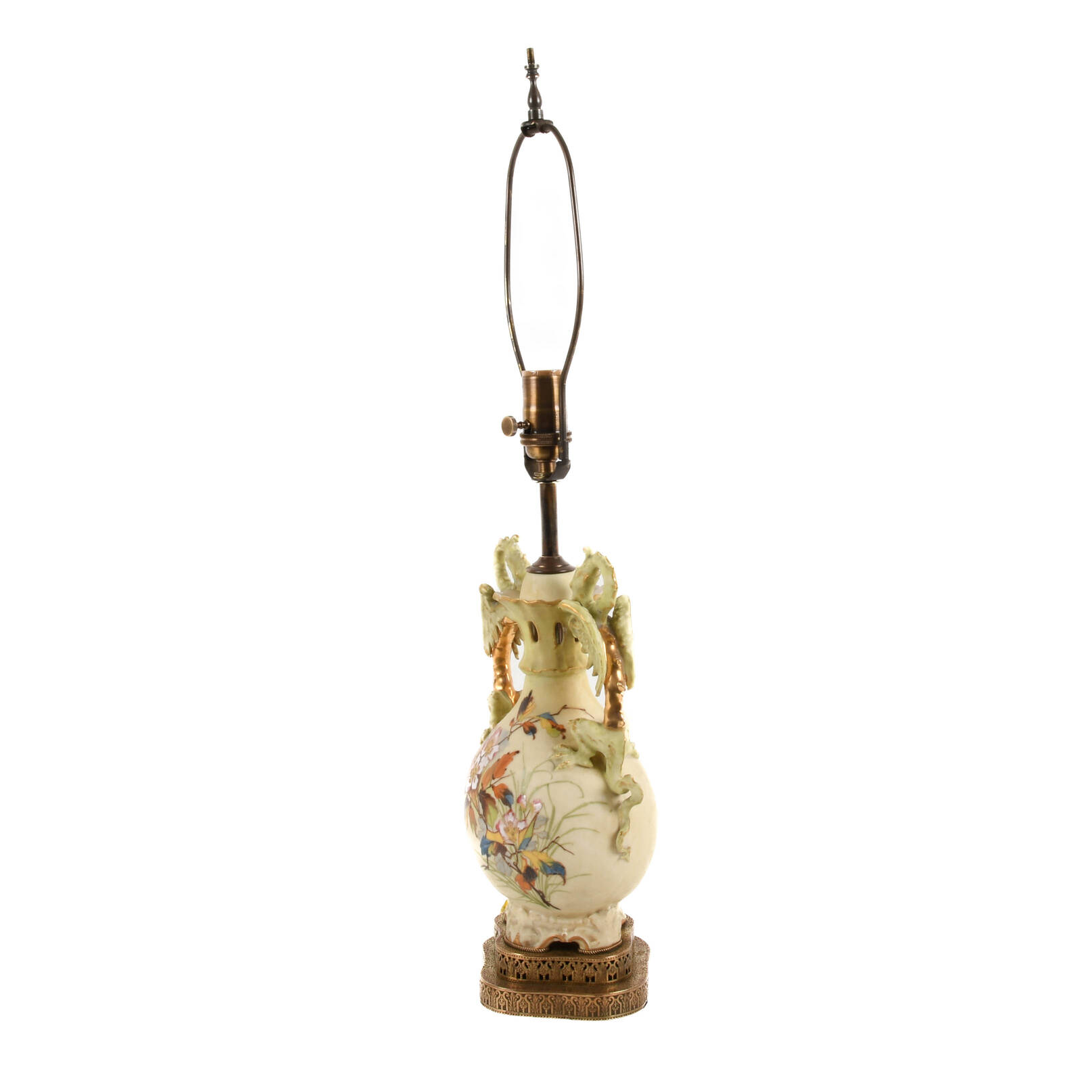 Porcelain and Enamel Paint Decorated Lamp Attributed to Royal Worcester