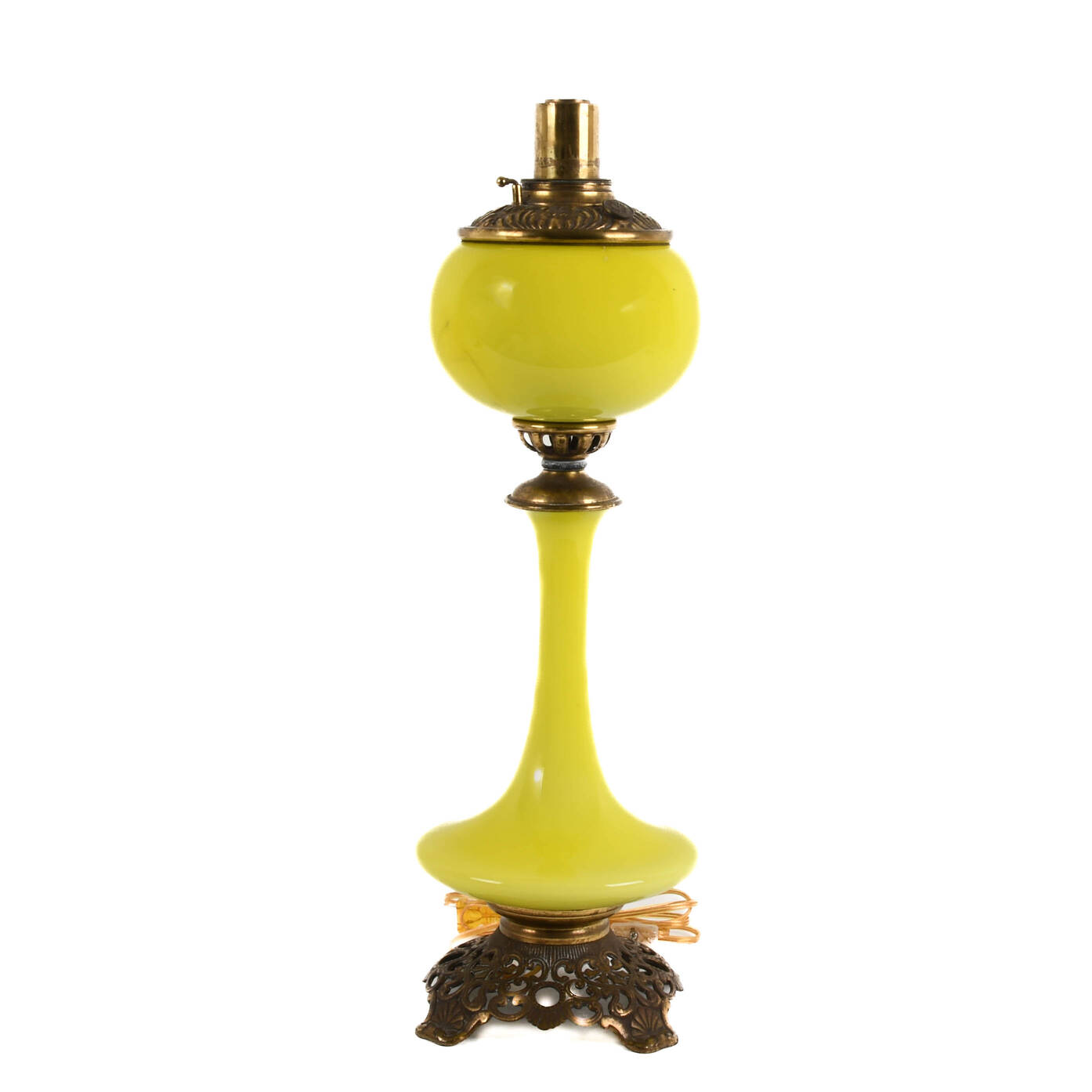 Antique Chartreuse Cased Glass Genie Converted Oil Lamp
