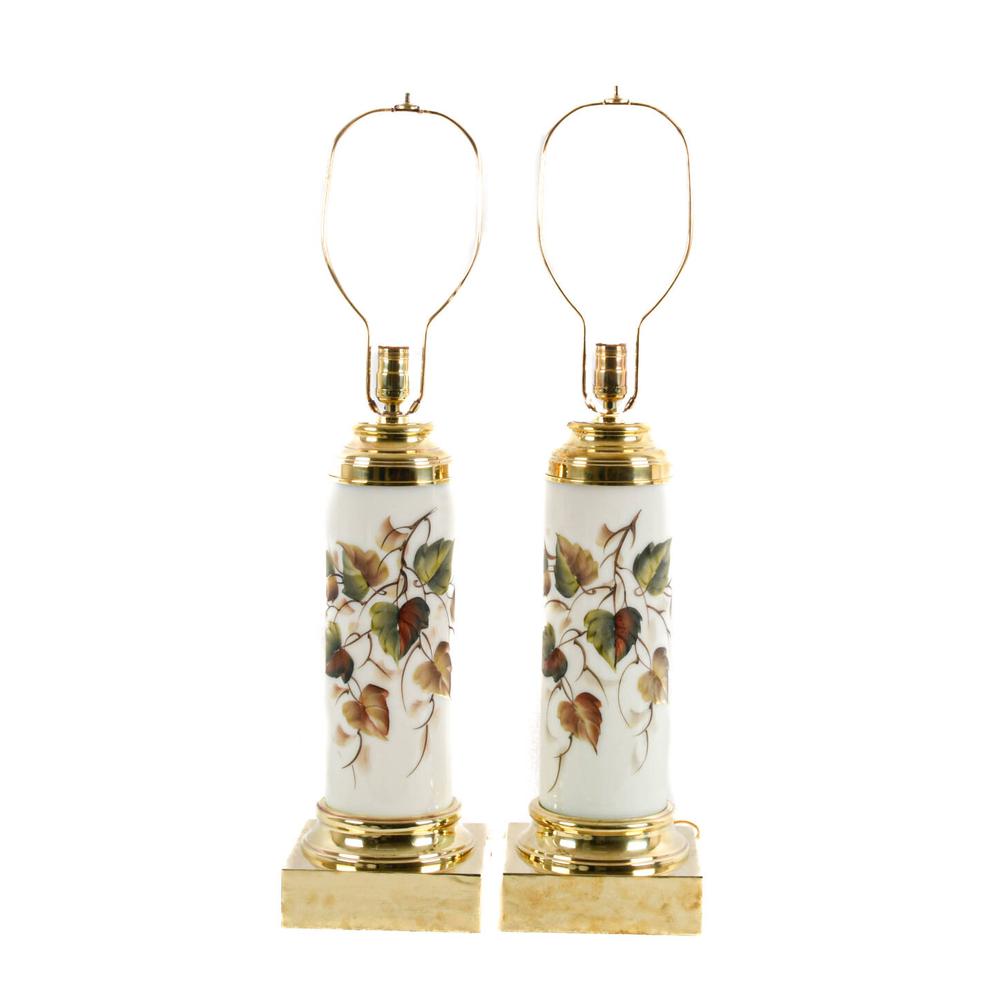 Pair of Opaline Glass and Floral Hand-Painted Table Lamps